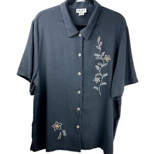 Vintage GRAFF Women Plus Size 22W Black Floral Embroidered Y2K 80s Artsy Top
